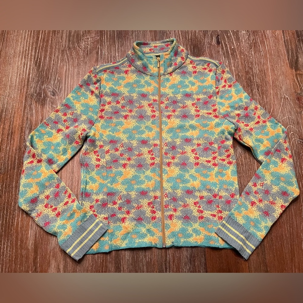 RARE WOMENS CATHERINE ANDRE FLORAL ZIP-UP SWEATER, SMALL